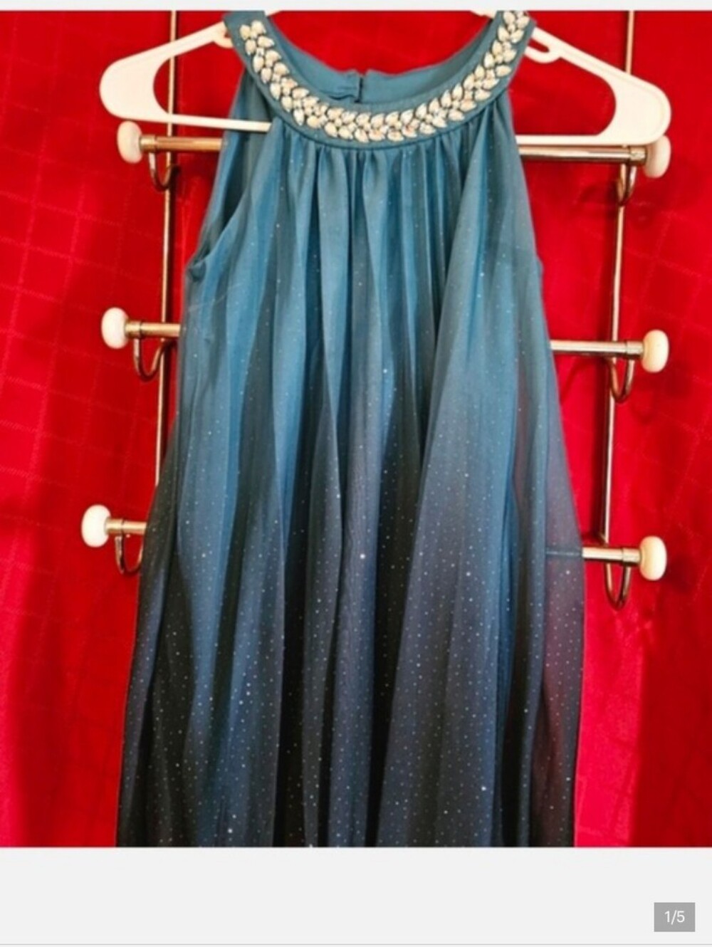 Speechless Girls 7 Blue Ombre Pleated Sleeveless Dress Crystal Beaded Neckline